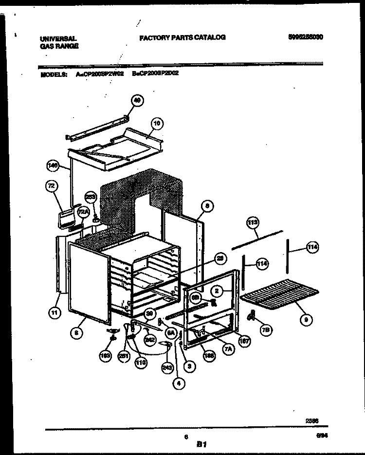 BODY PARTS Diagram and Parts List for CP200SP2D2  Frigidaire Range