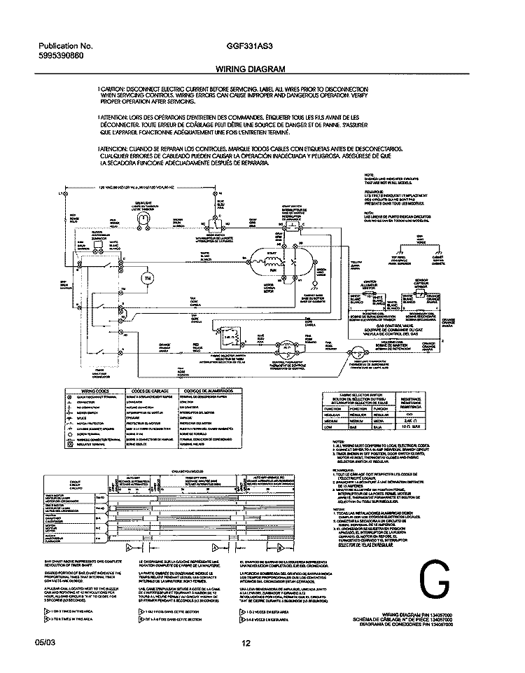 WIRING DIAGRAM Diagram and Parts List for GGF331AS3  Gibson Dryer