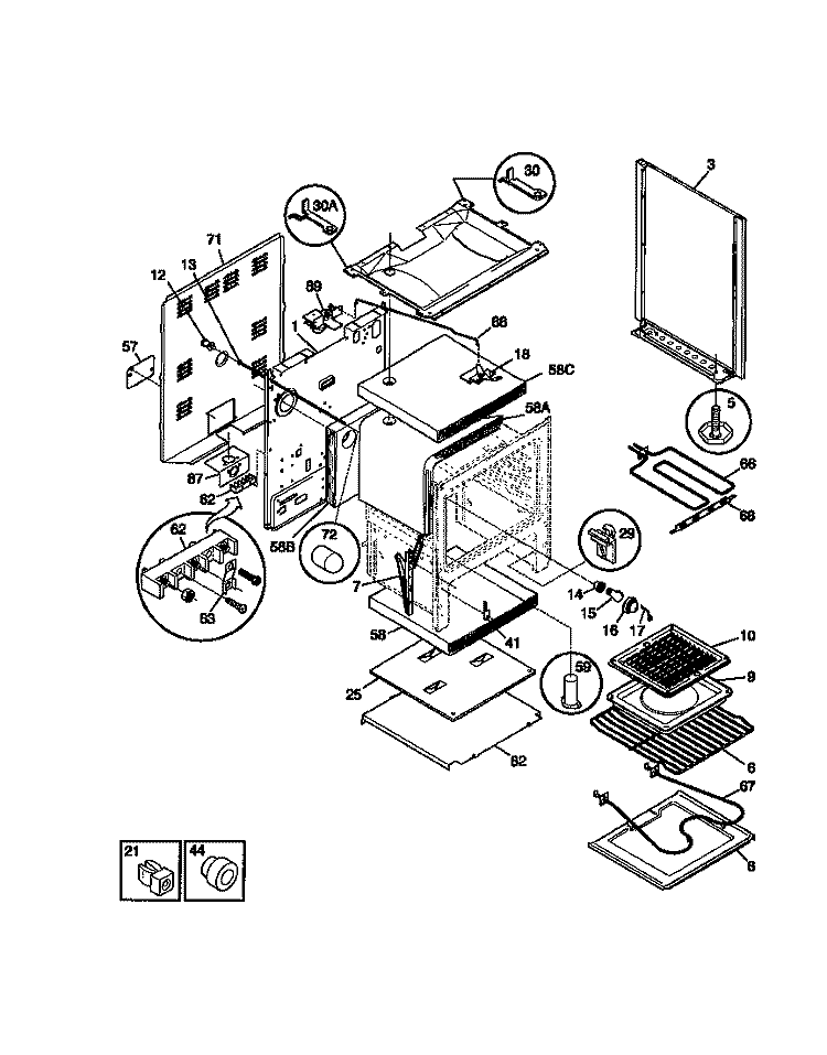 BODY Diagram and Parts List for 31-3982-23-02  Tappan Range