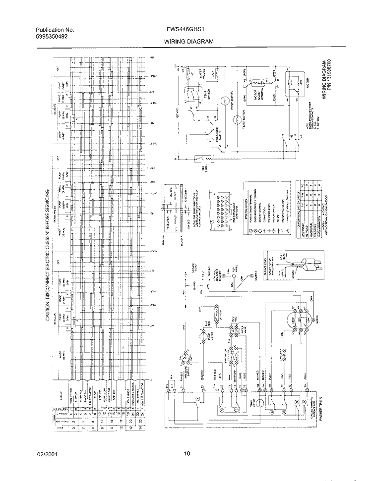 131986700 WIRING DIAGRAM Diagram and Parts List for FWS446GHS1  Frigidaire Washer