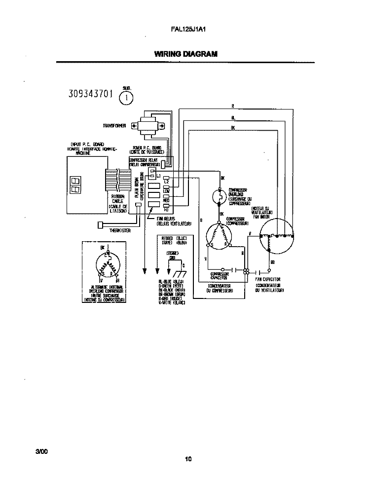 WIRING DIAGRAM Diagram and Parts List for FAL125J1A1  Frigidaire Air Conditioner