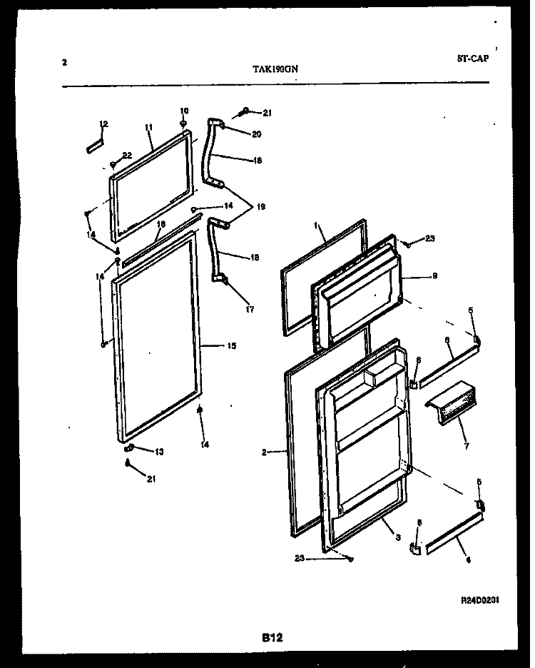 DOOR PARTS Diagram and Parts List for TAK190GN2D  Kelvinator Refrigerator