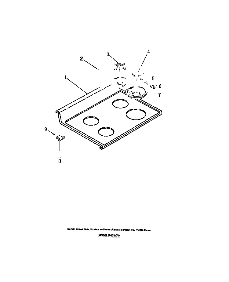 COOK TOP, SURFACE UNITS, DRIP PANS Diagram and Parts List for RA30BCW0  Frigidaire Range