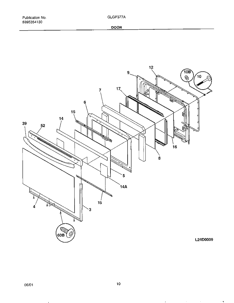 DOOR Diagram and Parts List for GLGF377AQA  Frigidaire Range