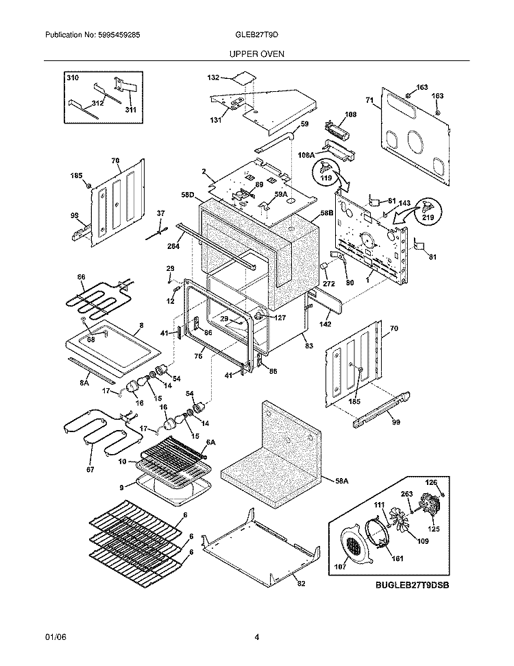 UPPER OVEN Diagram and Parts List for GLEB27T9DBC  Frigidaire Wall Oven