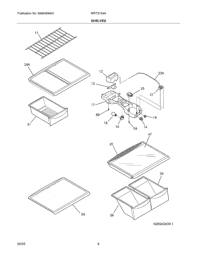 SHELVES Diagram and Parts List for WRT21S4AW8  Westinghouse Refrigerator