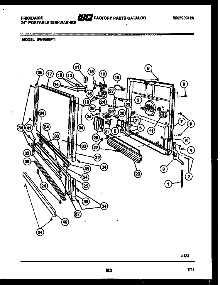DOOR PARTS Diagram and Parts List for DW4650PW1  Frigidaire Dishwasher