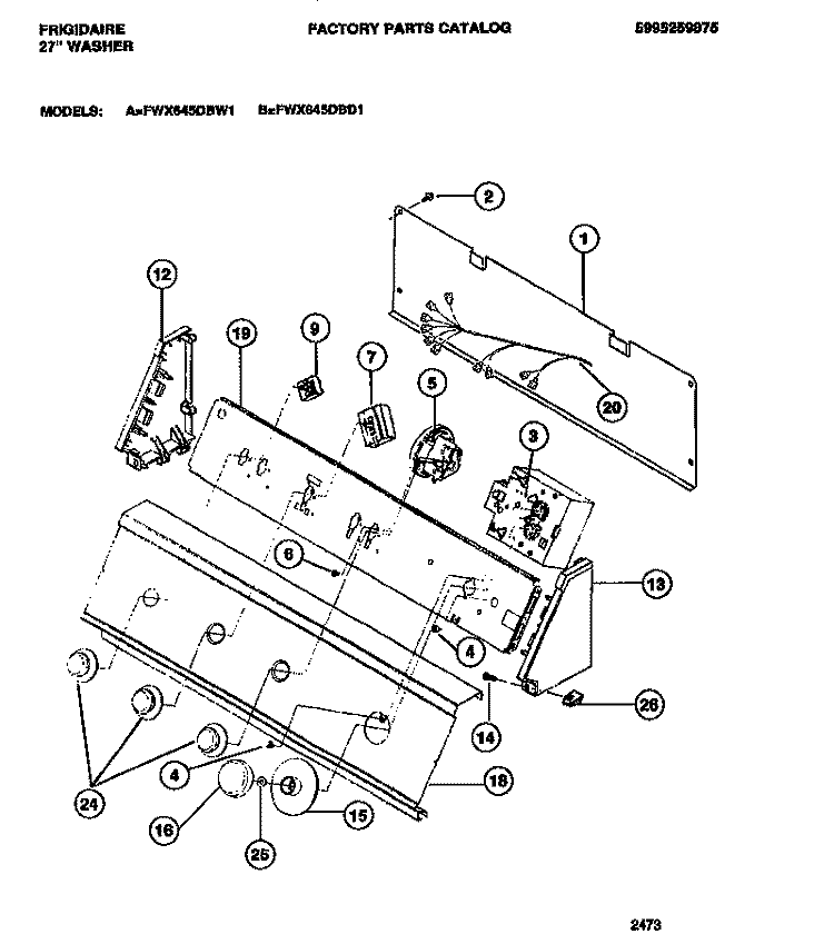CONSOLE & CONTROLS Diagram and Parts List for FWX645DBD1  Frigidaire Washer