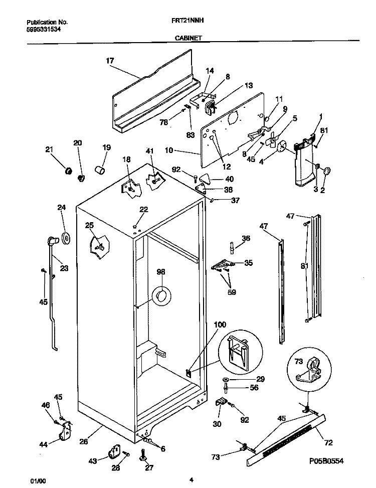 CABINET Diagram and Parts List for FRT21NNHB2  Frigidaire Refrigerator