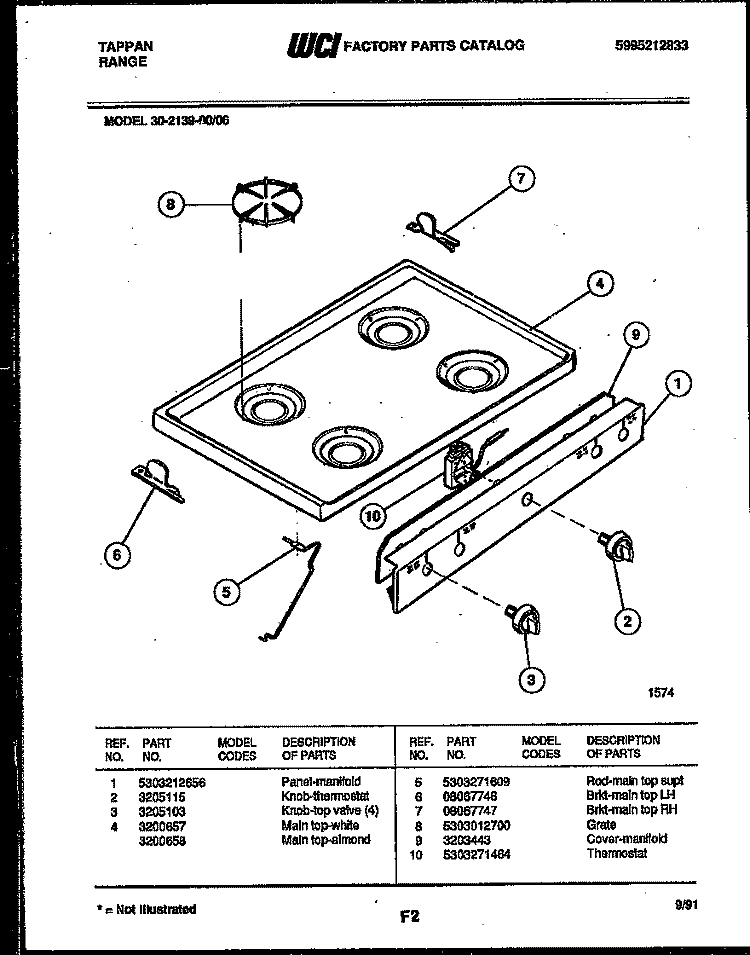 COOKTOP PARTS Diagram and Parts List for 30-2139-00-06  Tappan Range
