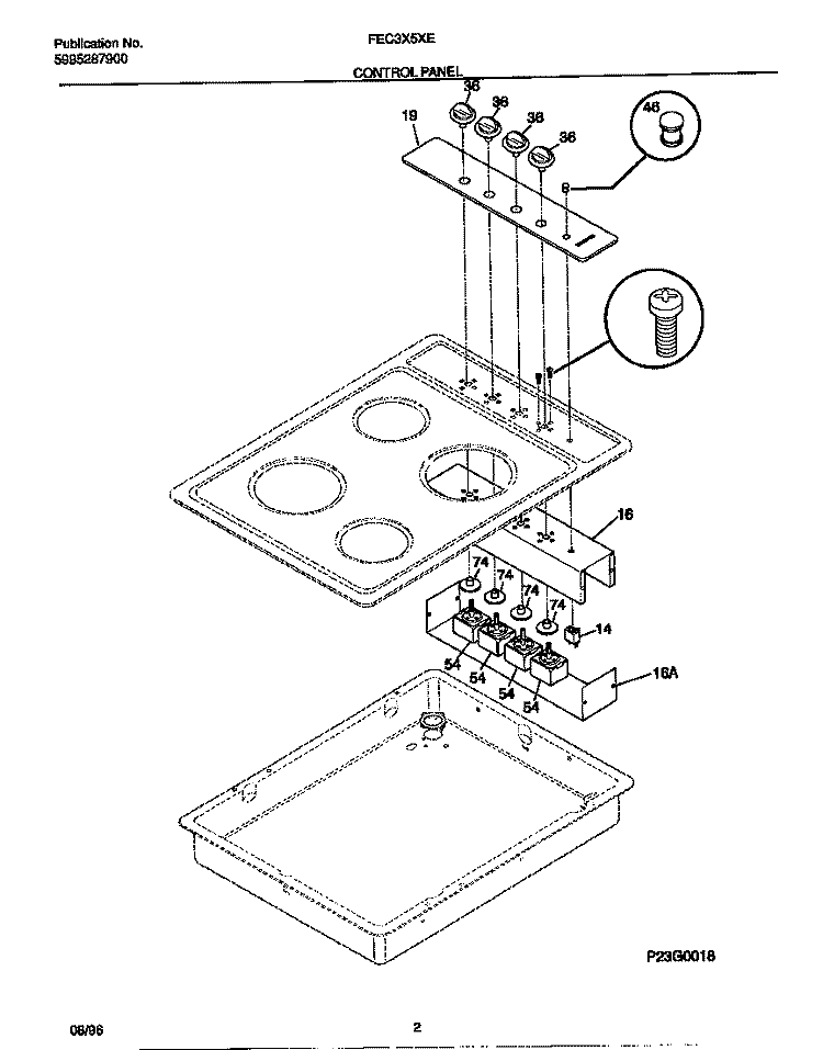 CONTROL PANEL Diagram and Parts List for FEC3X5XEBA  Frigidaire Cooktop