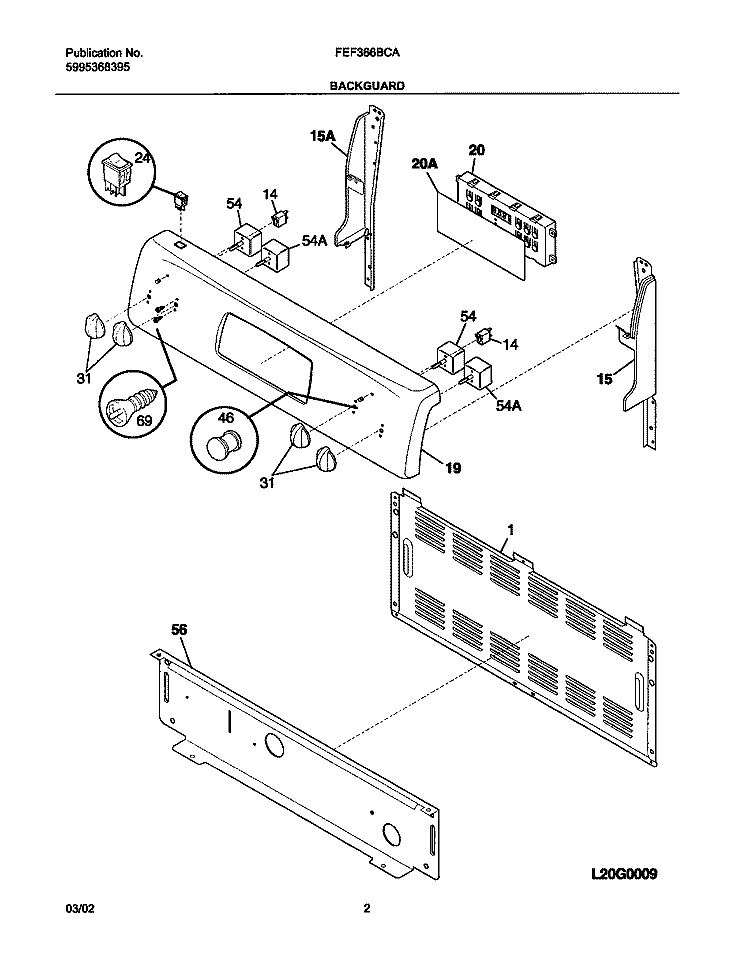 BACKGUARD Diagram and Parts List for FEF366BCA  Frigidaire Range