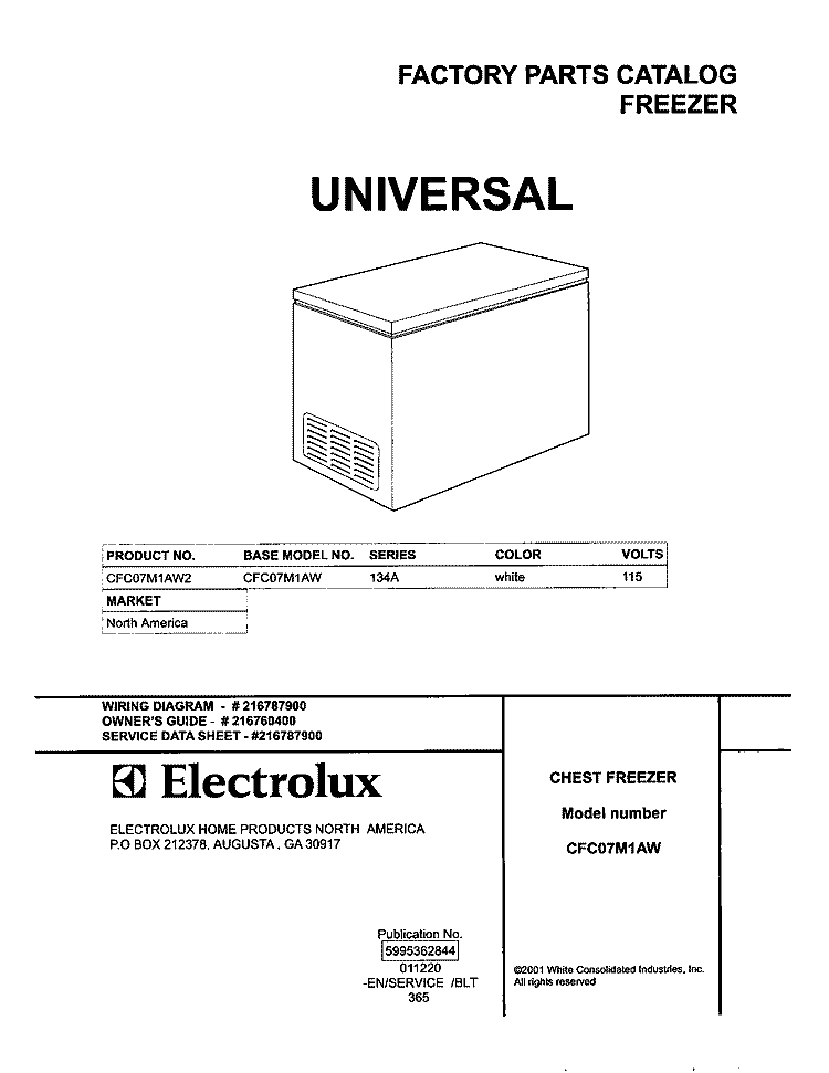 COVER Diagram and Parts List for CFC07M1AW2  Electrolux Freezer