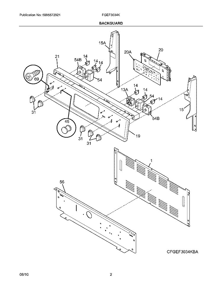 BACKGUARD Diagram and Parts List for FGEF3034KWC  Frigidaire Range