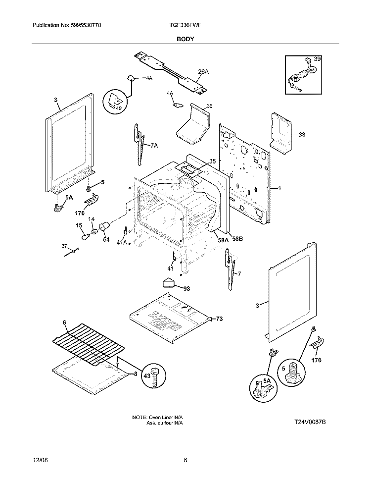 BODY Diagram and Parts List for TGF336FWF  Tappan Range