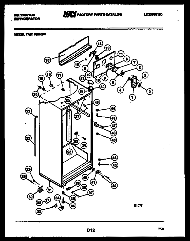 CABINET PARTS Diagram and Parts List for TAK190GN1W  Kelvinator Refrigerator