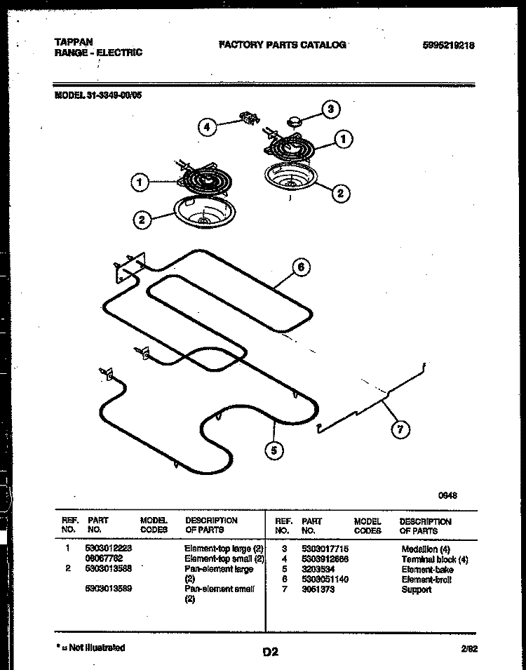 BROILER PARTS Diagram and Parts List for 31-3349-00-05  Tappan Range
