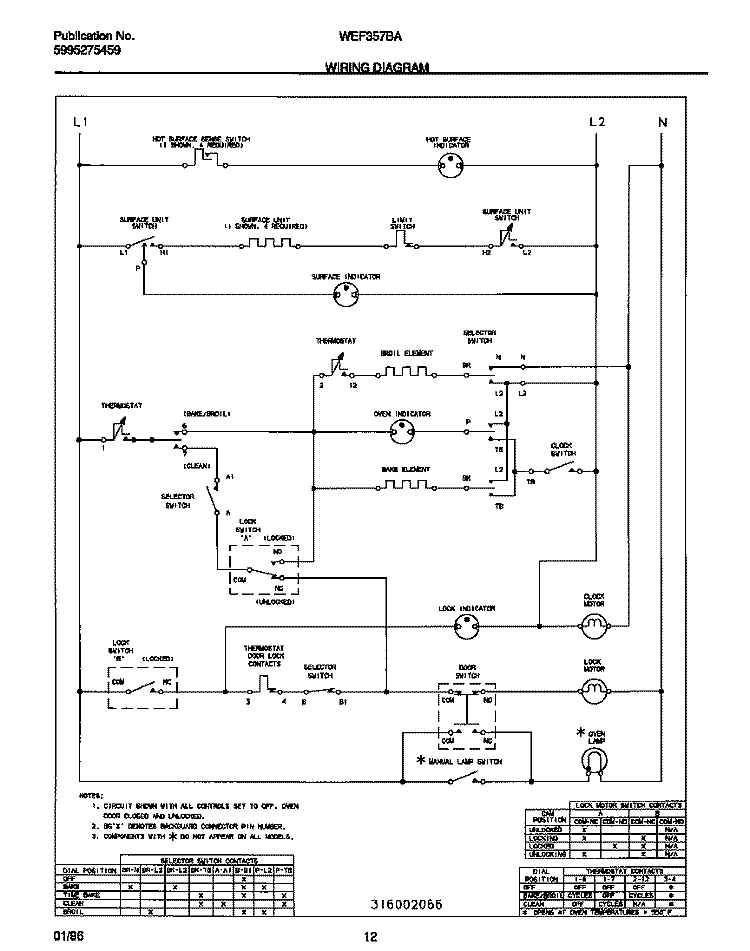 WIRING DIAGRAM Diagram and Parts List for WEF357BAWC  Frigidaire Range