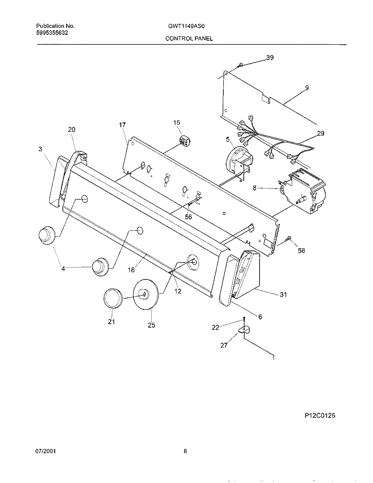 CONTROL PANEL Diagram and Parts List for GWT1149AS0  Gibson Washer