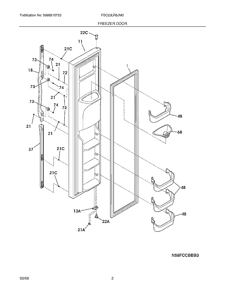 FREEZER DOOR Diagram and Parts List for FSC23LR5JM0  Frigidaire Refrigerator