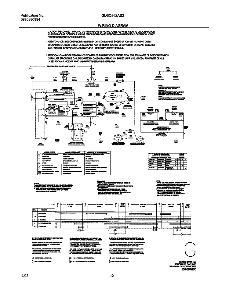 WIRING DIAGRAM Diagram and Parts List for GLGQ642AS2  Frigidaire Dryer