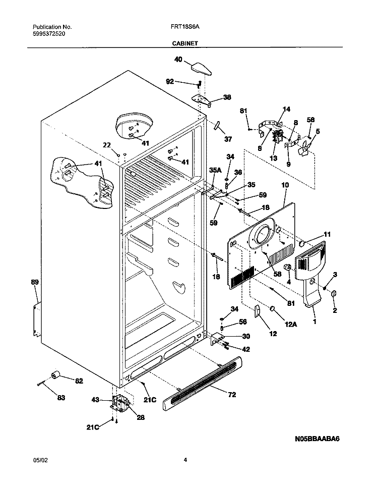 CABINET Diagram and Parts List for FRT18S6AB7  Frigidaire Refrigerator