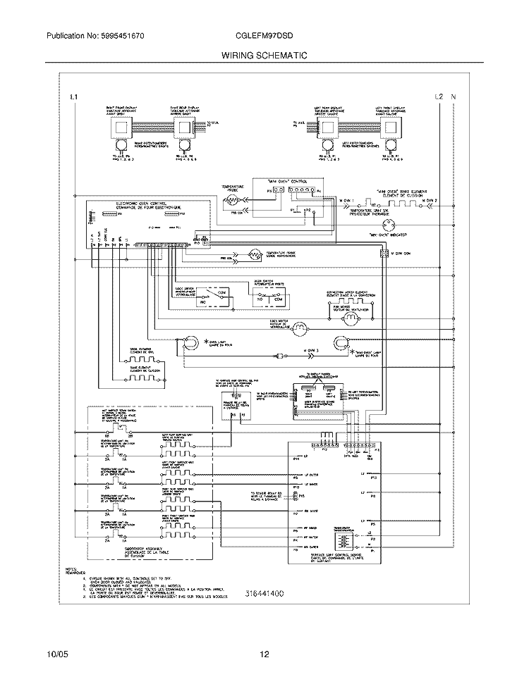 WIRING SCHEMATIC Diagram and Parts List for CGLEFM97DSD  Frigidaire Range