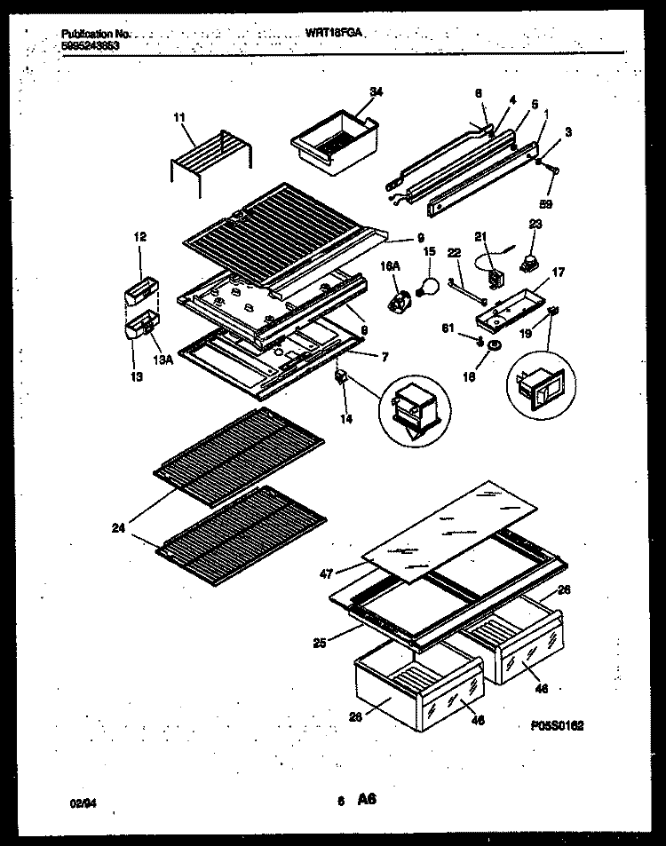 SHELVES AND SUPPORTS Diagram and Parts List for WRT18FGAW0  Frigidaire Refrigerator