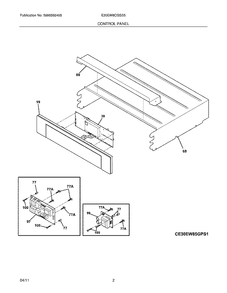 CONTROL PANEL Diagram and Parts List for E30EW8CGSS5  Electrolux Wall Oven