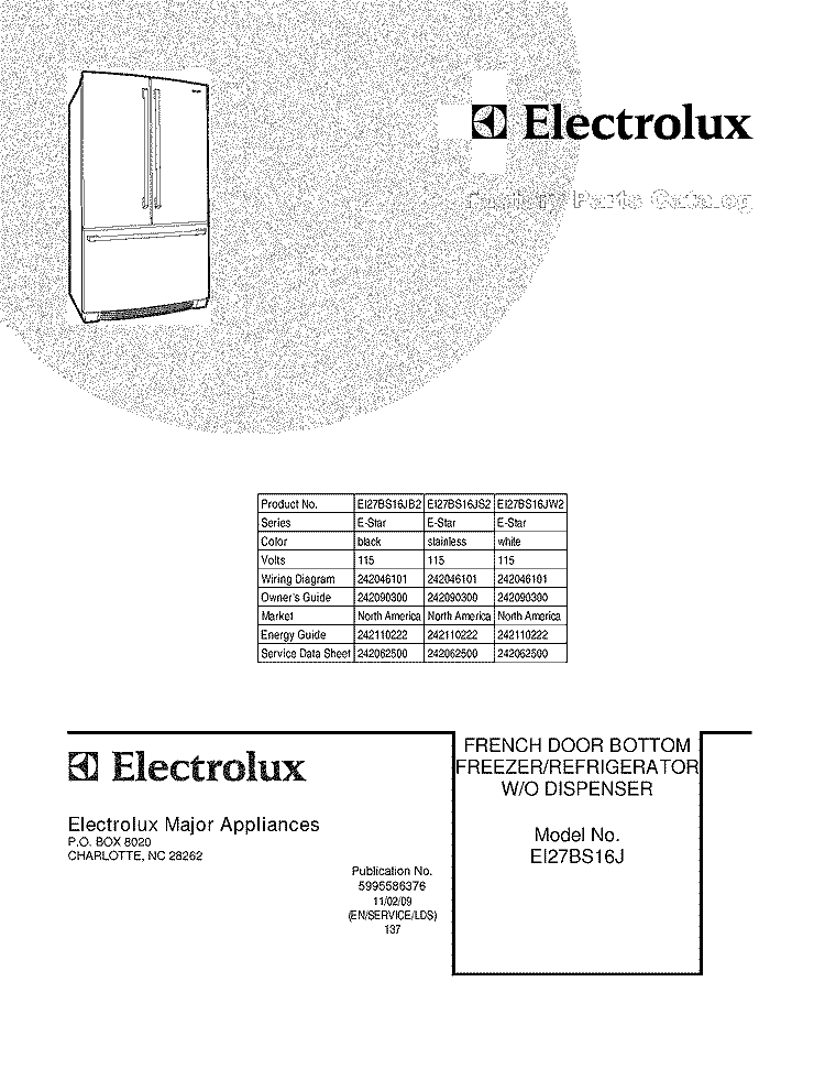 COVER Diagram and Parts List for EI27BS16JS2  Electrolux Refrigerator