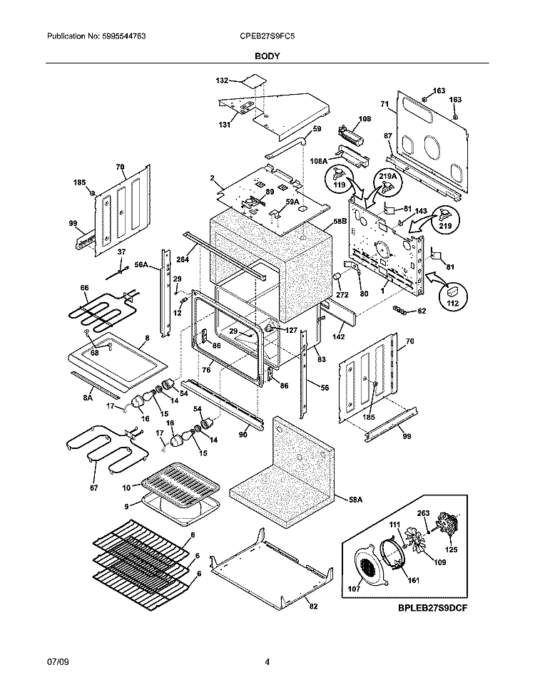 BODY Diagram and Parts List for CPEB27S9FC5  Frigidaire Wall Oven