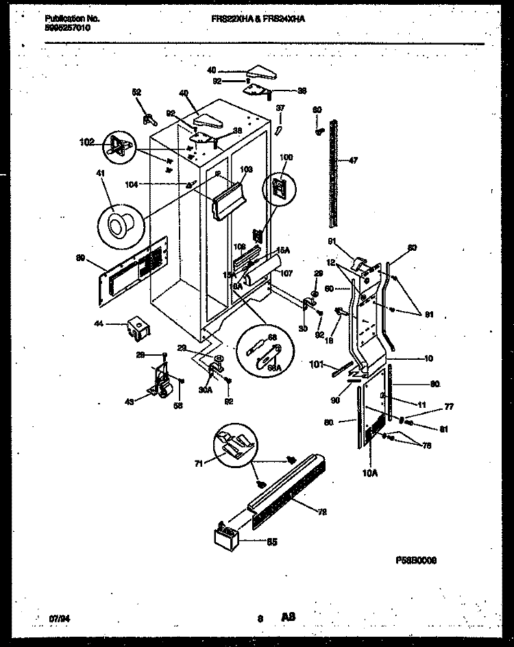 CABINET PARTS Diagram and Parts List for FRS24XHAB1  Frigidaire Refrigerator