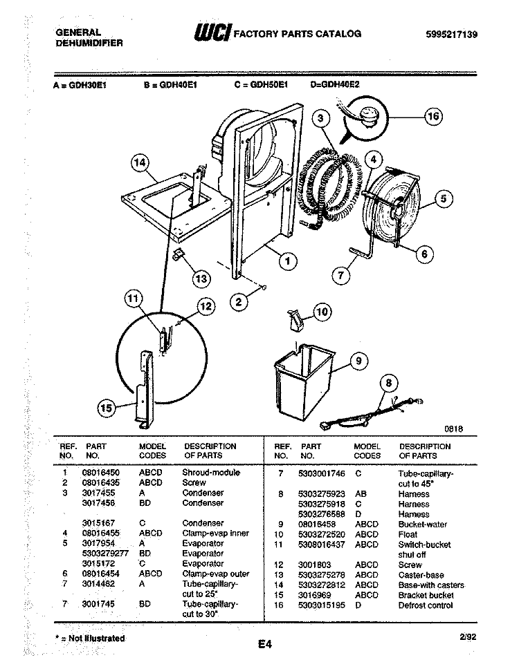 CONDENSER Diagram and Parts List for GDH50E1  Frigidaire Dehumidifier