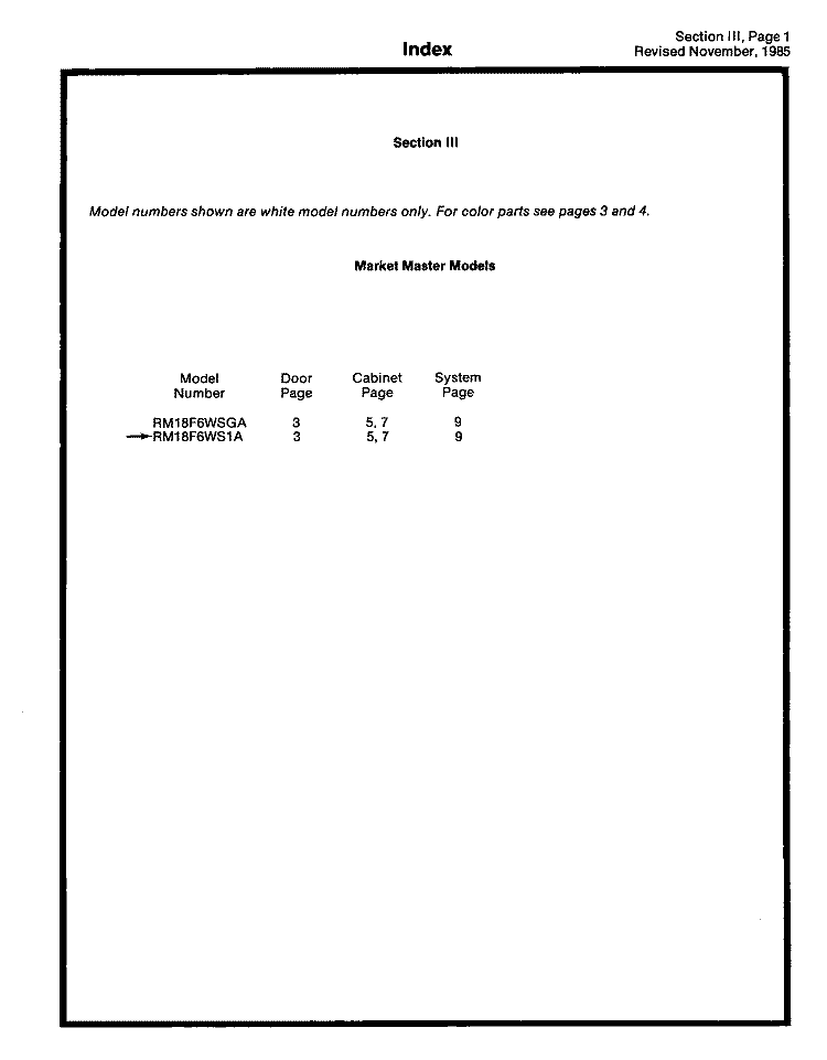 COVER Diagram and Parts List for RM18F6WS1A  Frigidaire Refrigerator