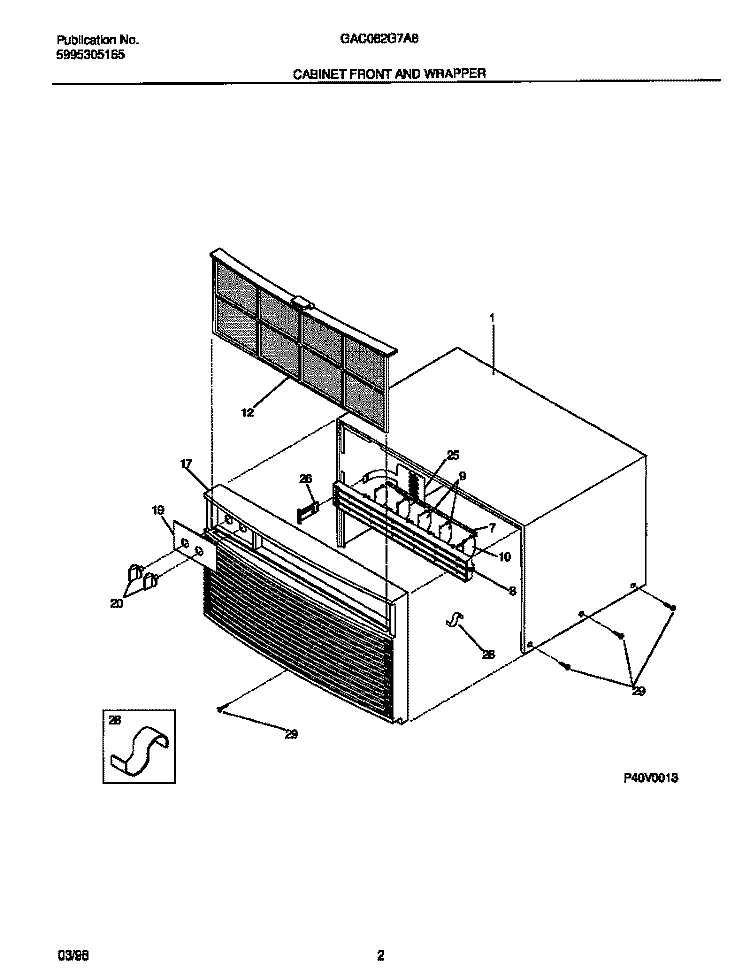 CABINET FRONT AND WRAPPER Diagram and Parts List for GAC082G7A8  Gibson Air Conditioner