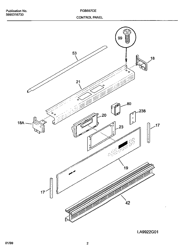 CONTROL PANEL Diagram and Parts List for FGB557CEBI  Frigidaire Wall Oven