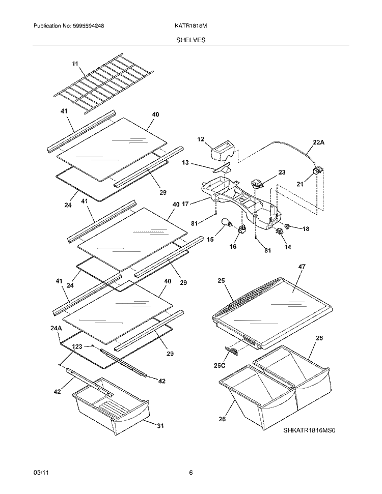 SHELVES Diagram and Parts List for KATR1816MS0  Kelvinator Refrigerator