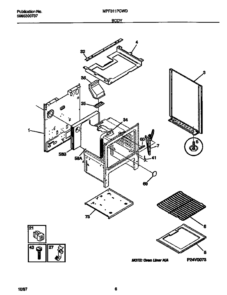 BODY Diagram and Parts List for MPF311PCWD  Frigidaire Range
