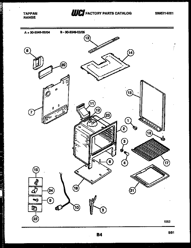 BODY PARTS Diagram and Parts List for 30-3349-00-05  Tappan Range