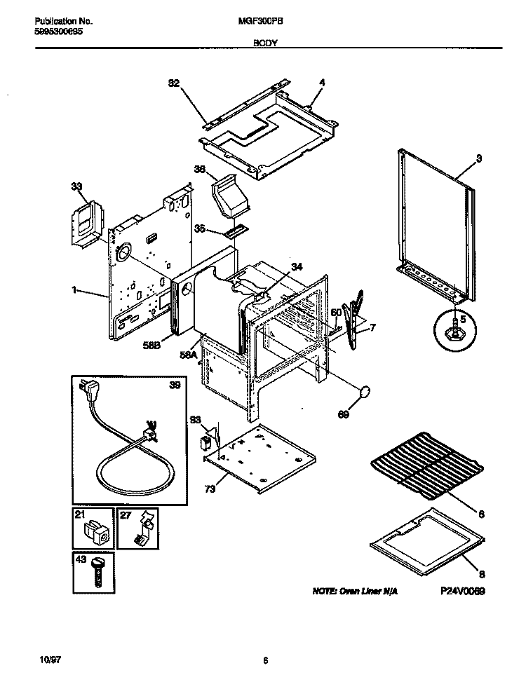 BODY Diagram and Parts List for MGF300PBDG  Frigidaire Range