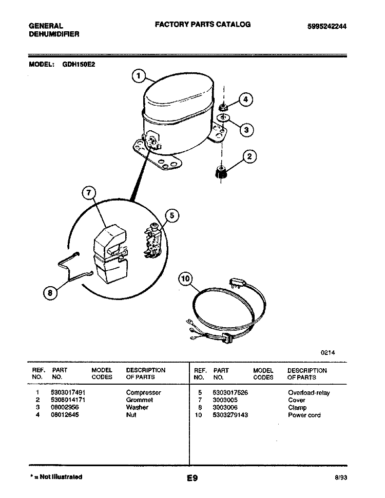 COMPRESSOR Diagram and Parts List for GDH15E2  Frigidaire Dehumidifier