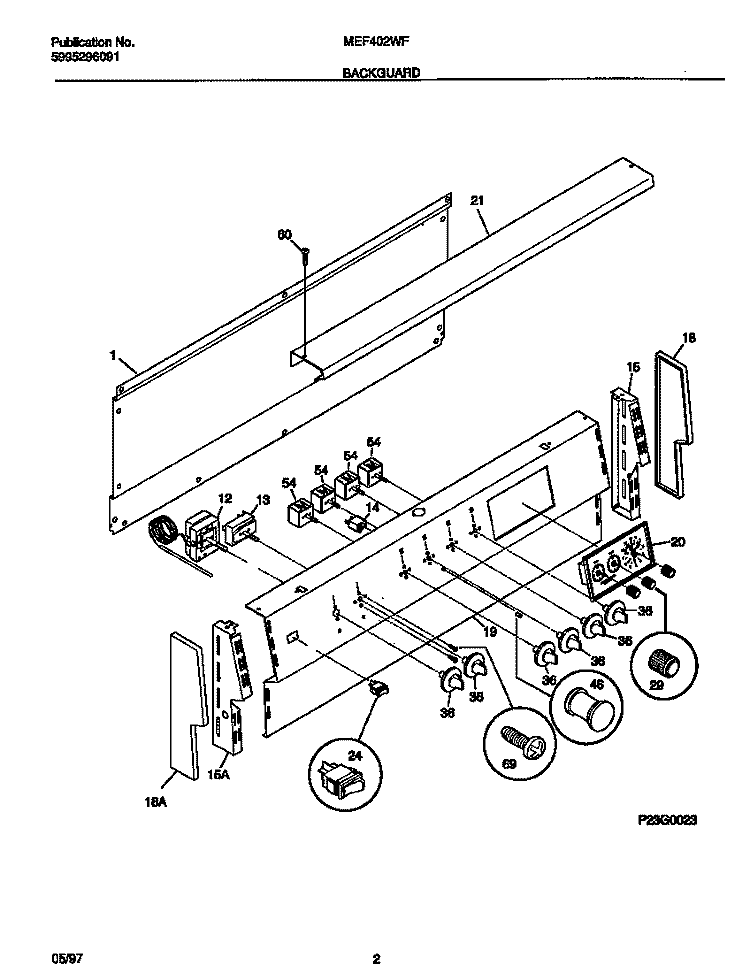 BACKGUARD Diagram and Parts List for MEF402WFW1  Frigidaire Range