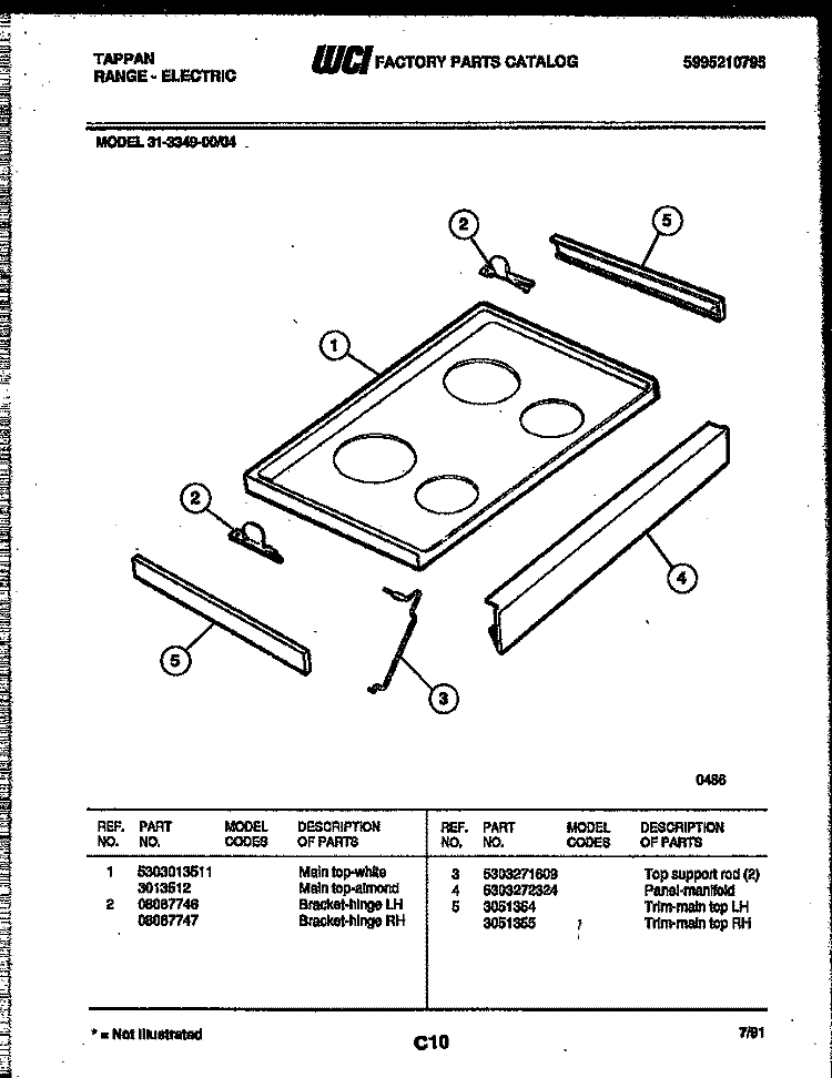COOKTOP PARTS Diagram and Parts List for 31-3349-23-04  Tappan Range
