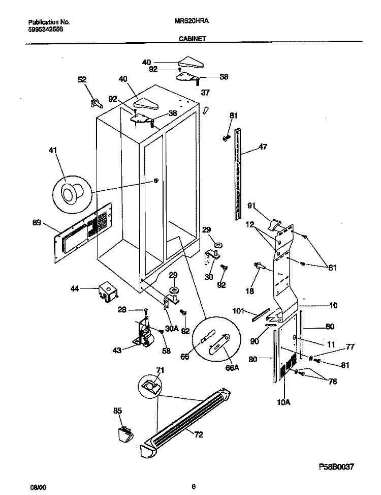CABINET Diagram and Parts List for MRS20HRADD  Frigidaire Refrigerator