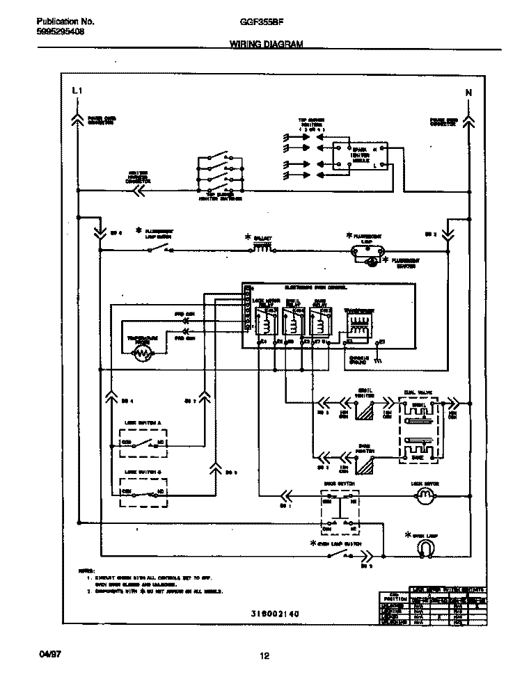 WIRING DIAGRAM Diagram and Parts List for GGF355BFWA  Gibson Range