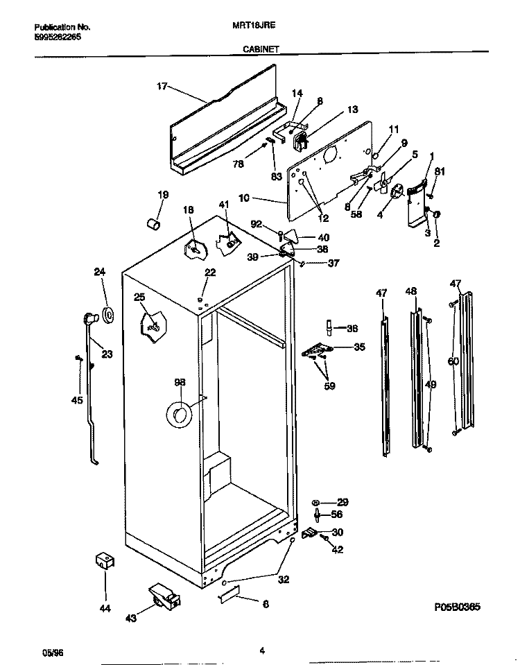CABINET Diagram and Parts List for MRT18JRED0  Frigidaire Refrigerator