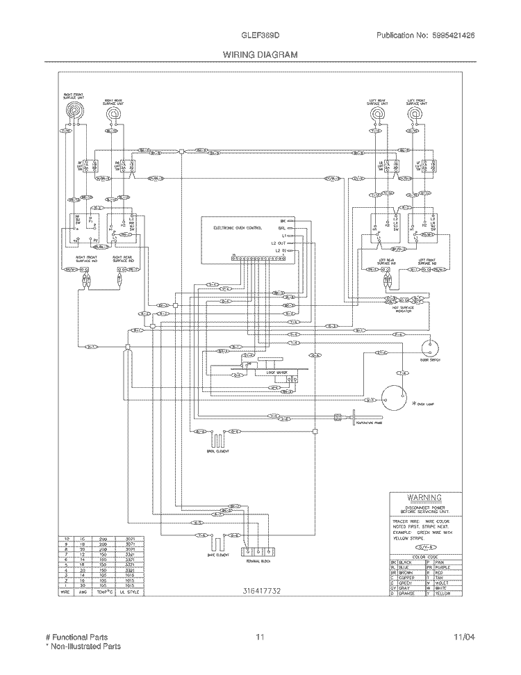 WIRING DIAGRAM Diagram and Parts List for GLEF369DBB  Frigidaire Range
