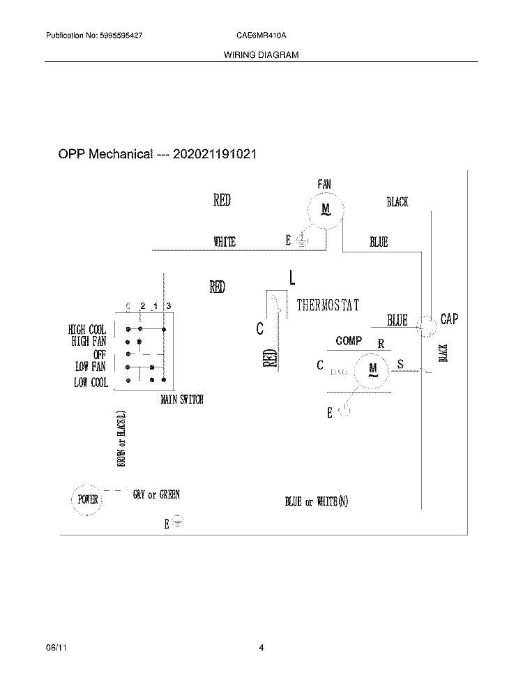 WIRING DIAGRAM Diagram and Parts List for CAE6MR410A13  Crosley Air Conditioner