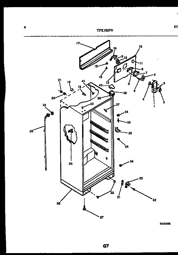 CABINET PARTS Diagram and Parts List for TPK180PN3W  Kelvinator Refrigerator