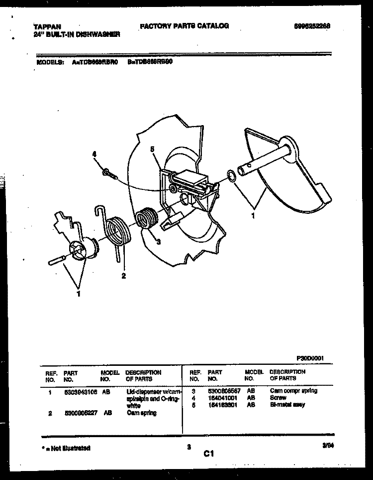 CAM Diagram and Parts List for TDB668RBR0  Tappan Dishwasher